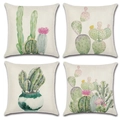 Set di 4 federe per cuscini in lino con motivi di cactus e piante grasse tropicali - Cactus Piante Succulente (Stile-5)