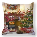 Weihnachtskissenbezug mit festlichem Baum und Katzenmotiv auf weichem Peach-Skin-Stoff - Gemütliches Weihnachtsinterieur mit Schildpattkatze (Stil-2)