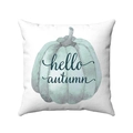White Thanksgiving pillow with watercolor pumpkin and hello autumn typography design - Teal Watercolor Pumpkin Hello Autumn (Style-3)