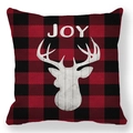 Kerst kussenhoes met ruitpatroon en witte elandkop en JOY tekst gemaakt van perzikhuid stof - Rood Zwart Geruit Rendierkop JOY (Stijl-4)