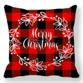 Dettaglio del cuscino natalizio a quadri rossi e neri con stampa ghirlanda Merry Christmas - Quadri Rossi e Neri Ghirlanda Festiva (Stile-8)