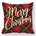 Fodera per cuscino natalizio a quadri con scritta Merry Christmas dorata su tessuto tartan - Tartan Rosso Verde (Stile-10)
