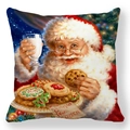 Detalle del estampado de Papá Noel con leche y galletas en funda de almohada de durazno - Papá Noel Con Leche Y Galletas (Estilo-1)