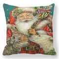 Fodera per cuscino natalizio con Babbo Natale e animali su sfondo bianco - Babbo Natale Con Animali Del Bosco (Stile-7)