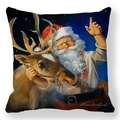 Federa vintage con Babbo Natale e renna su sfondo bianco con stelle natalizie - Babbo Natale E Renna Notte Stellata (Stile-10)