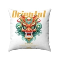 Detalle de la funda de cojín blanca con estampado de dragón chino y deseos de suerte - Ilustración de Dragón de Colores Oriental - Blanco (Estilo-4) / Funda de almohada 45*45