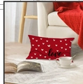 Red lumbar pillow cover with white hearts and love text on a cozy white rug - 30*50 / Burgundy