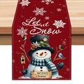 Chemin de table de Noël rouge avec bonhomme de neige, flocons et texte Merry Christmas - Bonhomme de Neige 3D Rouge (Style-14)