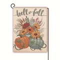 Vista dettagliata della bandiera da giardino in lino con design di zucca e supporto - 45cmx30cm / Stile Zucca Ciao Autunno (5)