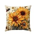 Macro detail of sunflower and bee prints on a soft square decorative pillowcase - 45x45cm / Sunflower & Bee Style (Style-4)