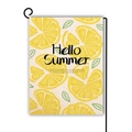 Detail of Hello Summer garden flag with lemon pattern on beige linen fabric texture - Lemon Hello Summer / 45*30cm