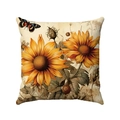 Square soft sunflower pillowcase with retro floral print and butterfly for sofa decor - 45x45cm / Double Sunflower & Butterfly Vintage Style (Style-7)