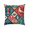 Bohemian retro square throw pillow cover with geometric holiday patterns and knit texture - 18x18 Inch / Festive Patchwork Knit Texture (Style-3)