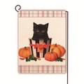 Bandiera da giardino Halloween con gatto nero nel barile e zucche su lino - 45cmx30cm / Stile Zucca Gatto Nero Halloween (10)