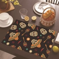 Mexican Day of the Dead placemat with colorful sugar skull and chili patterns on wood table - 30cm x 45cm