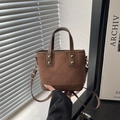 Borsa a secchiello vintage in pelle scamosciata marrone con trapuntatura a rombi - Marrone
