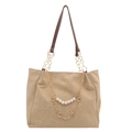 Grande borsa tote kaki chiaro con discreta stampa leopardata e catena dorata - Cachi