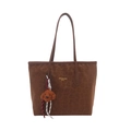 Large capacity dark leopard print tote bag for women with cute brown teddy bear charm - Brown with Pendant