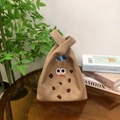 Borsa a tracolla in tela a forma di biscotto con ricamo e manico con nodo alla moda - Cachi