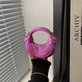 Metallic pink acrylic handbag with circular handle and gold chain shoulder strap - Purple