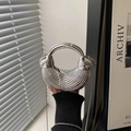 Silver semi-moon acrylic handbag with radial 3D stripes and metal chain strap - Silver