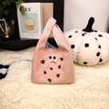 Borsa tote in tela rosa con ricamo a cartoni animati e fodera a quadretti blu - Rosa