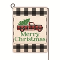 Bandiera da giardino natalizia con camion scozzese, albero e supporto metallico - Camion a Quadri Rossi e Neri Buon Natale (14) / 45*30cm