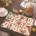 Mexican Day of the Dead linen placemat with guitar-playing skull and vibrant patterns - 30cm x 45cm