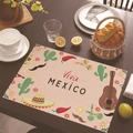 Tovaglietta in lino messicana con motivo cactus e chitarra per tavolo da pranzo - Multi-elementi Culturali Messicani (Stile-8)