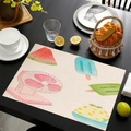 Set de table en lin avec motifs d'été glace et pastèque sur une table en bois - Modèle 1 / 45*30cm