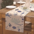 Chemin de table en lin avec motifs marins bleus comme hippocampes et étoiles de mer - 33*183cm / Créatures Marines Vintage (Style--4)