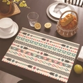 Mexican style linen placemat featuring colorful geometric tribal patterns on wood table - Ethnic Geometric Shapes / 30cm x 45cm