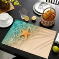 Linnen placemat met zeester op het strand print voor maritieme decoratie - Stijl-5 (Lichtblauw Strand Oranje Zeester)