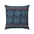 Fodera per cuscino bohémien blu scuro con motivi etnici geometrici in rosa corallo - 45*45cm / Totem Blu Rosa Corallo (Stile-17)
