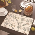 Linen placemat featuring fresh yellow and blue floral print on rustic wooden table - Fresh Floral Design / 30cm x 45cm