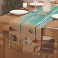 Chemin de table en lin avec motif grain de bois bleu et étoiles de mer côtières - 33*183cm / Grain de Bois Plage Océan (Style--7)