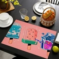 Set de table en lin avec imprimé glace cartoon et fond rose pour décoration estivale - Modèle 4 / 45*30cm