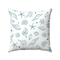 Funda de cojín cuadrada con conchas marinas y estrellas de mar cian sobre blanco - 45x45cm / Estilo Vida Marina Cián (Estilo-5)