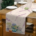 Camino de mesa de lino con estampados de lirios y lavanda en mesa de madera rústica - Estilo Lavanda y Hortensia / 45x30cm