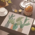 Tovaglietta in lino stile messicano con stampa cactus e monstera su tavolo in legno - Stile 13 / 30*45cm