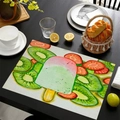 Tovaglietta in lino con stampa di gelato e kiwi su tavolo in legno nero - Modello 5 / 45*30cm