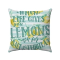 Ριγέ μαξιλαροθήκη με λεμόνια και κείμενο When life gives you lemons για διακόσμηση - Λεμόνι, Μπλε και Λευκές Ρίγες με Αποφθέγματα (Στυλ-3) / Τετράγωνο