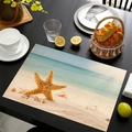 Linnen placemat met zeester print en oceaanthema voor decoratieve eettafel - Stijl-8 (Gouden Zeester Strand Zeelandschap)