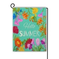 Detail of Hello Summer linen garden flag with vibrant floral patterns and metal hanger - Hello Summer Floral Style (Style--5) / 45*30cm