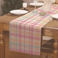 Chemin de table en lin à carreaux pastel rose et orange avec texture tissée pour la maison - Carreaux Multicolores Frais