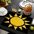 Linen placemat with yellow sun pattern on black background for dining table - Radiant Sun on Black
