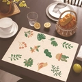 Sottopiatti in lino messicano con motivi di uccelli e piante su tavola rustica - Uccellino e Foglie Naturali (Stile-14)