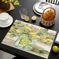 Mantel individual de lino con estampado de limones y flores en mesa de comedor - Flor de Botella de Limón Acuarela (Estilo-1)