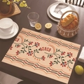 Linen placemat with Mexican vintage floral patterns on a rustic wooden table setting - 30cm x 45cm