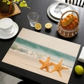 Linnen placemat met strandzand en oranje zeesterren print voor de eettafel decor - Stijl-9 (Dubbele Oranje Zeester Fijne Golven)